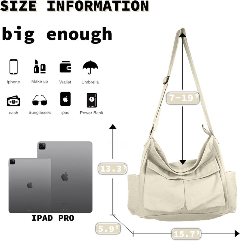 yaucher Store Canvas Messenger Bag Large Hobo Crossbody Bag with Multiple Pockets Casual Shoulder Tote Bag for Women and Men - Image 3